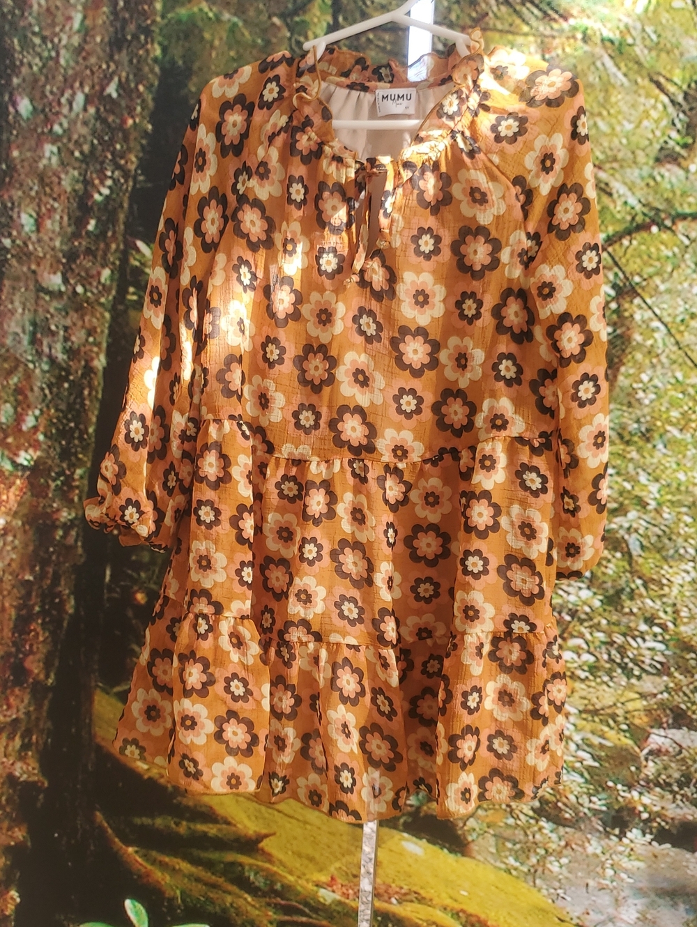 Mumu Mustard Floral Tiered Dress 5T